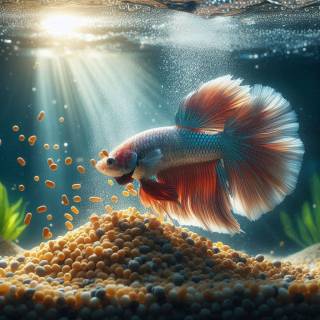 Imagen de un betta comiendo comida.